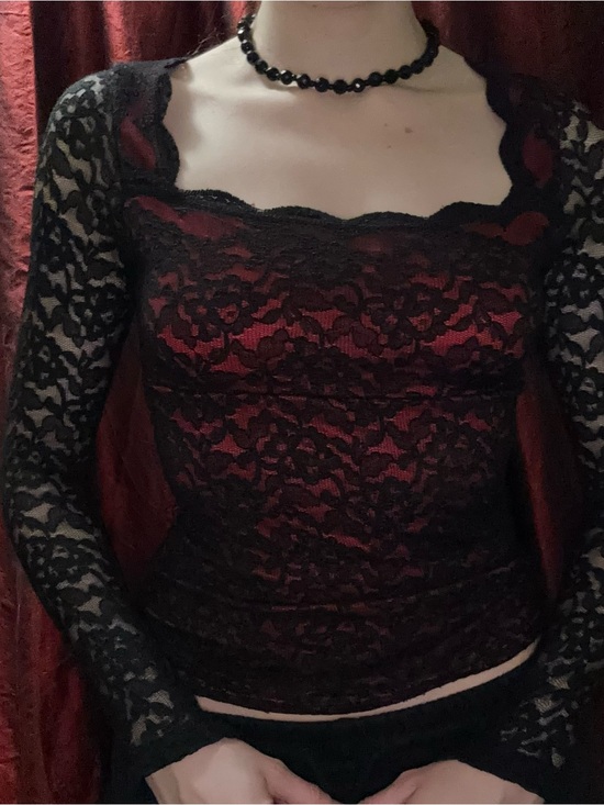 Moda International Tops - Vintage black and red lace milkmaid romantic goth long sleeve blouse